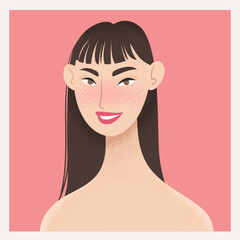 Beauty female portrait. Elegant Asian woman avatar. Vector illustration