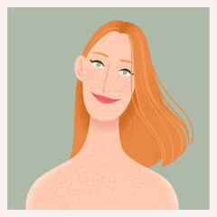 Beauty female portrait. Elegant woman with red hair avatar. Vector illustration - 414166172