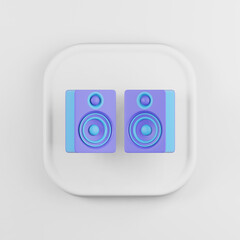 Colored speakers icon. 3d rendering white square button key, interface ui ux element.