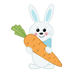 A hare holding a carrot, children's illustration for the Holy Easter holiday, color isolated illustration, decor, decoration