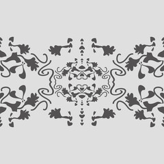 Seamless pattern floral with lily flowers and hearts. Gray. Vector.
