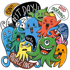 a bunch of little monsters doodle