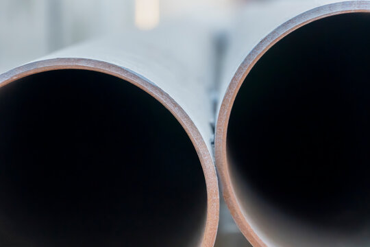 New steel pipeline prepared for manual arc welding for an oil refinery in Russia. Welding steel