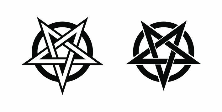 Pentagram Pentacle Pentangle Reversed Star Sign Symbol Vector Illustration Black Silhouette Isolated on White
