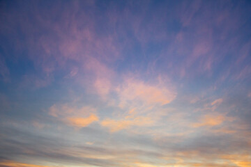 Naklejka na ściany i meble Cyan and blue cloudy sky. Beautiful natural sky background