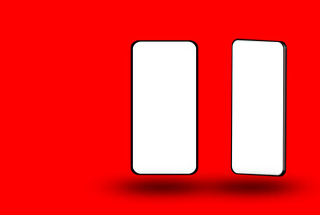 mockup of modern smartphone on red background 3d illustration