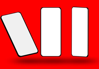 mockup of modern smartphone on red background 3d illustration