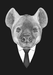 Portrait of Hyena in suit. Bodyguard. Hand-drawn illustration.