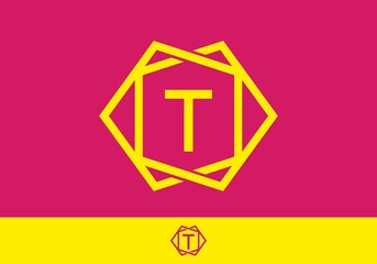 Pink yellow of T initial letter in frame