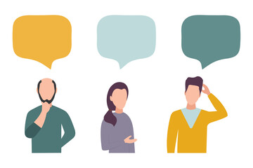 Illustration, flat style, people talk. People with thoughts on a white background.
