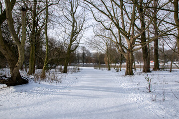 Fototapeta na wymiar Empty Path At The Oosterpark Park At Amsterdam The Netherlands 10-2-2021