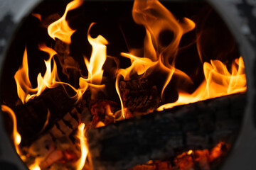 Firewood burning in the stove, fire