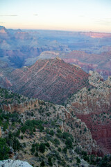 Sunset at the Grand Canyon in Arizona bathed in evening light