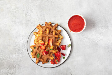 Homemade belgian waffles with berries