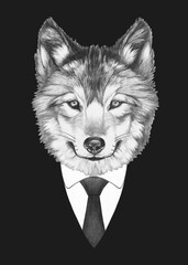 Fototapeta premium Portrait of Wolf. Bodyguard. Hand-drawn illustration. 