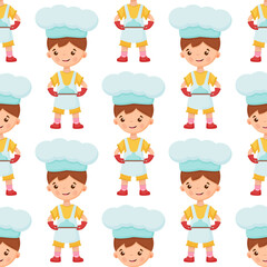 Pattern of chef illustration on isolated background. Pattern baker boy. Pattern of cook illustration of a boy.