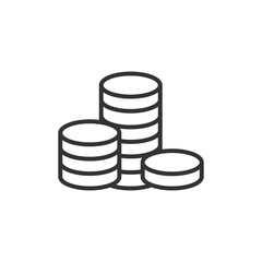Outline coins icon isolated on grey background. Line money symbol for web site design.