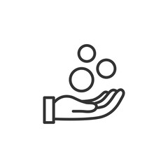 Coins on hand. Minimal line web icon. Simple vector illustration.