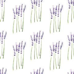 Watercolor seamless pattern with lavender plants
