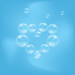 Vector background with realistic bubbles of water making heart sign.