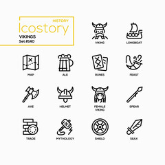 Vikings - modern line design style icons set