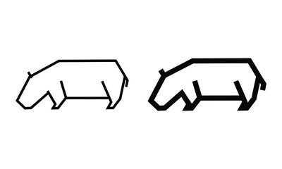 hippopotamus line art vector illustration isolated on white background. minimal outline icon for simple animal logo concept.