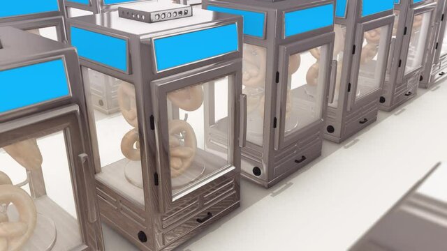 Multiple Pretzel Warmers in a row 4k. High quality 4k footage