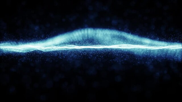 Abstract Glowing Mesh Wave Field Fx With Fractal Particles Loop/ 4k animation of an abstract fractal digital wave field background with glowing mesh lines and particles flickering and seamless looping