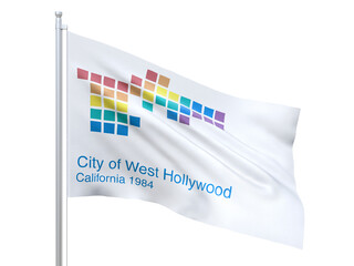 Aberdeen (city in Washington state) flag waving on white background, close up, isolated. 3D render