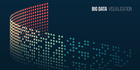 Big data visualization banner. Abstract background with circles array, binary code. Connection structure. Data array visual concept for website. Big data connection complex.