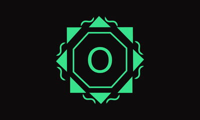 Stylish geometric monogram with the letter O on a black background. Vector illustration of sign, symbol, emblem.