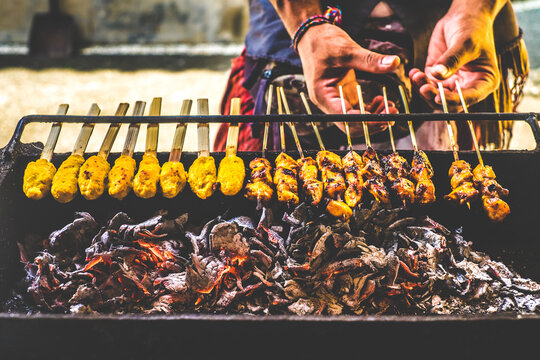 Satay skewers on the grill