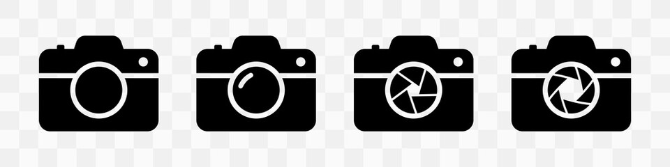 Set of photo camera icons. Photo camera, camera lens diaphragm. Vector illustration.