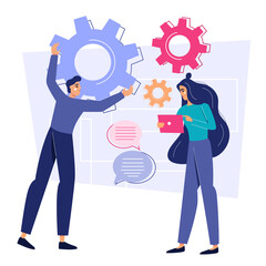 Man and woman project making. Flat design illustration. Vector