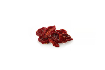 Sun-dried tomatoes in oil, isolated white background