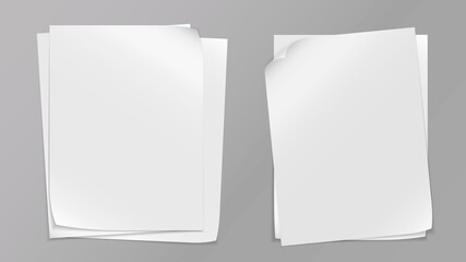White stacked note, notebook paper are on grey background for text, advertising or design. Vector illustration