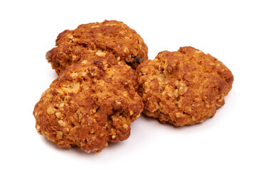 Homemade oat cookies, isolated on white background