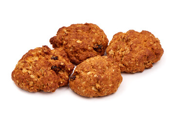 Homemade oat cookies, isolated on white background