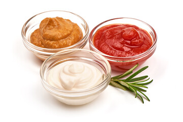 Tomato, Romesco and mayonnaise sauce, isolated on white background