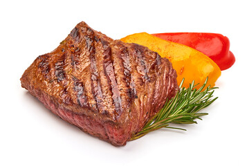 Roasted beef steak, isolated on white background