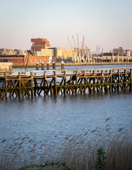 Fotobehang Oude houten pier voor het noordelijke deel van de stad Antwerpen, België © Erik_AJV