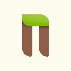 N letter eco logo with leaf. Vector font for bio posters, spa emblem, vegan, herbal and botanical cards etc.
