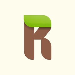 R letter eco logo with leaf. Vector font for bio posters, spa emblem, vegan, herbal and botanical cards etc.