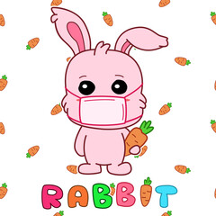 vector illustration of cute rabbit who wear light pink mask