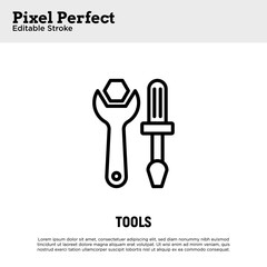 Fototapeta premium Tools: screwdriver and wrench. Repair, fix, support service. Thin line icon. Pixel perfecr, editable stroke. Vector illustration.