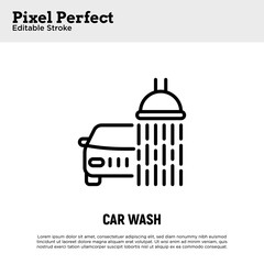 Car wash thin line icon. Car under shower. Pixel perfect, editable stroke. Vector illustration.