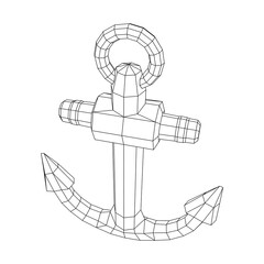 Nautical sea anchor for vessel ship. Wireframe low poly mesh vector illustration