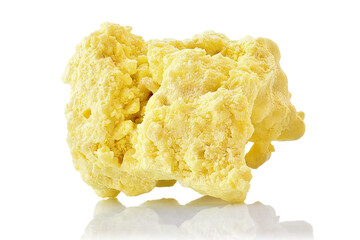 Extreme sharp and detailed closeup macro of natural raw piece of native Sulfur or Sulphur mineral...