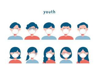 マスクをする若い男性と女性