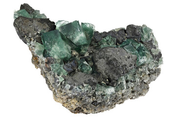fluorite with galena from Rogerley Mine, England isolated on white background